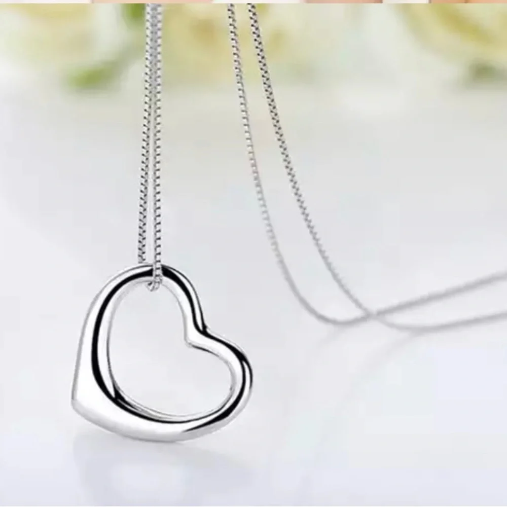 Open Heart Sterling Silver Chain Necklace - Picture 6 of 10
